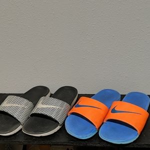 Two pairs of youth Nike slides